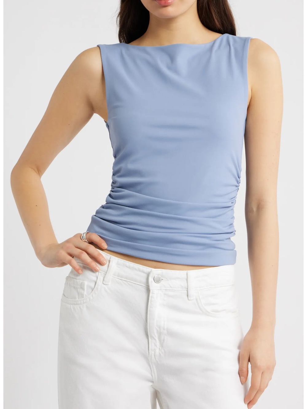 Open Edit (Nordstrom) dusty blue ruched top